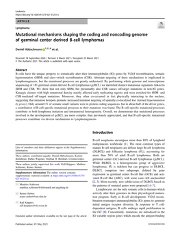 Mutational Mechanisms Shaping the Coding and Noncoding Genome of Germinal Center Derived B-Cell Lymphomas