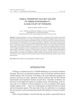 Public Transport As a Key Factor of Urban Sustainability