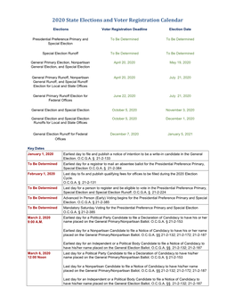 2020 State Elections and Voter Registration Calendar