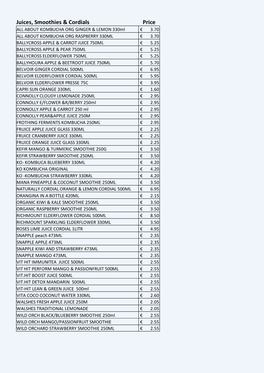 Juices, Smoothies & Cordials Price