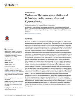 Virulence of Hymenoscyphus Albidus and H. Fraxineus on Fraxinus Excelsior and F