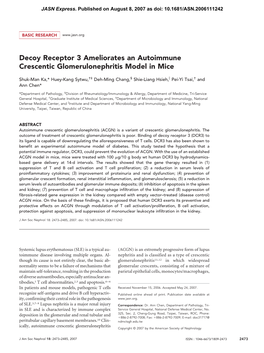 Decoy Receptor 3 Ameliorates an Autoimmune Crescentic Glomerulonephritis Model in Mice