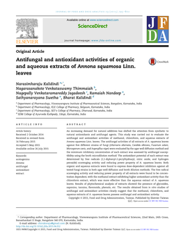 Antifungal and Antioxidant Activities of Organic and Aqueous Extracts of Annona Squamosa Linn. Leaves