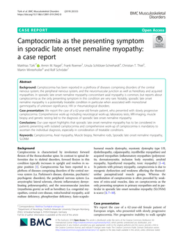 Camptocormia As the Presenting Symptom in Sporadic Late Onset Nemaline Myopathy: a Case Report Matthias Türk1* , Armin M