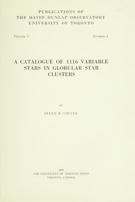 Helen B. Sawyer a Catalogue of 1116 Variable Stars in Globular Star