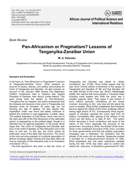 Pan-Africanism Or Pragmatism? Lessons of Tanganyika-Zanzibar Union