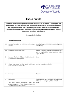 Parish Profile Proforma Ainderby Steeple