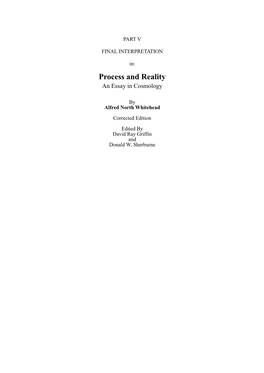 Process and Reality an Essay in Cosmology