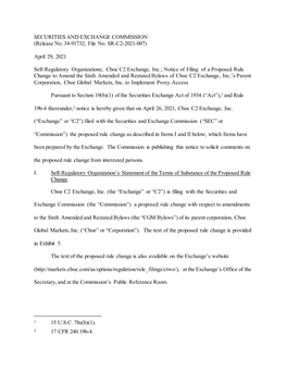 Notice of Filing of a Proposed Rule Change to Amend the Sixth Amended and Restated Bylaws of Cboe C2 Exchange, Inc.’S Parent Corporation, Cboe Global Markets, Inc