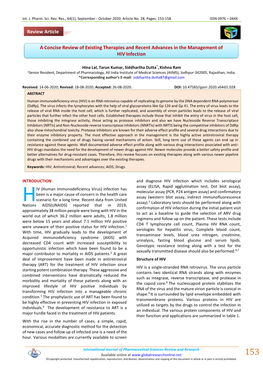 A Concise Review of Existing Therapies and Recent Advances in the Management of HIV Infection