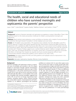 The Health, Social and Educational Needs of Children Who Have