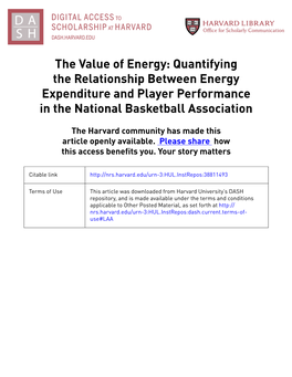 Quantifying the Relationship Between Energy Expenditure and Player Performance in the National Basketball Association