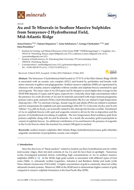 Au and Te Minerals in Seafloor Massive Sulphides from Semyenov