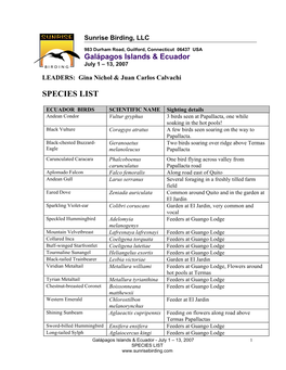 Species List