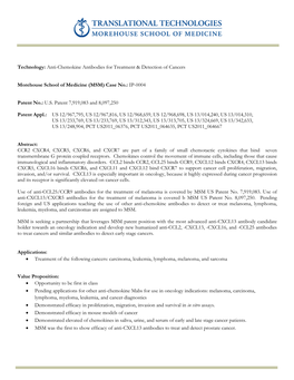 Technology: Anti-Chemokine Antibodies for Treatment & Detection of Cancers