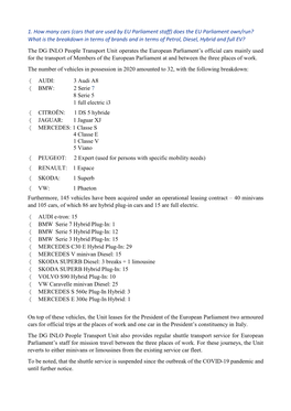 Cars That Are Used by EU Parliament Staff