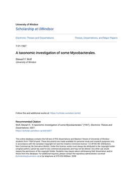 A Taxonomic Investigation of Some Myxobacterales