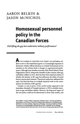 Homosexual Personnel Policy in the Canadian Forces