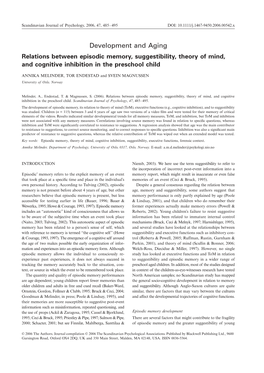 Development and Aging Relations Between Episodic Memory, Suggestibility, Theory of Mind, and Cognitive Inhibition in the Preschool Child