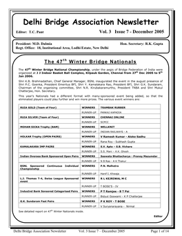 Delhi Bridge Association Newsletter