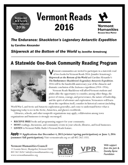 Materials for Vermont Reads 2016: Shackleton