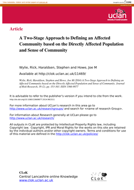 Article a Twostage Approach to Defining an Affected Community