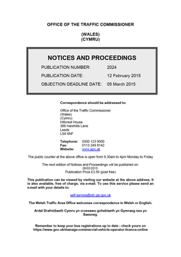 NOTICES and PROCEEDINGS 12 February 2015