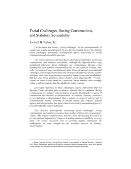 Facial Challenges, Saving Constructions, and Statutory Severability