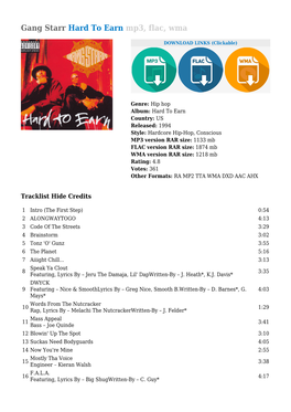 Gang Starr Hard to Earn Mp3, Flac, Wma