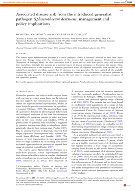 Associated Disease Risk from the Introduced Generalist Pathogen Sphaerothecum Destruens: Management and Policy Implications