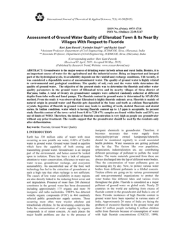 Assessment of Ground Water Quality of Ellenabad Town & Its Near By