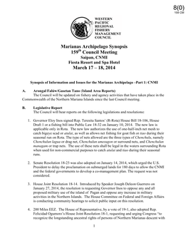 Marianas Archipelago Synopsis 159 Council Meeting March 17 – 18, 2014