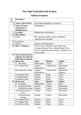 Par-Tapi-Narmada Link Project Salient Features Sl
