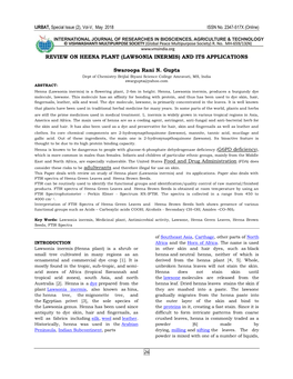 Review on Heena Plant (Lawsonia Inermis) and Its Applications