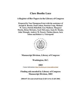 Papers of Clare Boothe Luce [Finding Aid]