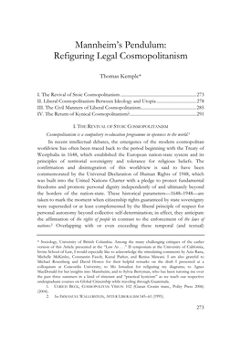 Mannheim's Pendulum: Refiguring Legal Cosmopolitanism