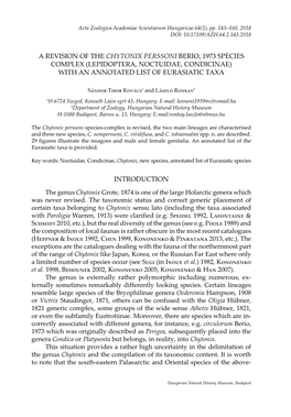 Lepidoptera, Noctuidae, Condicinae) with an Annotated List of Eurasiatic Taxa