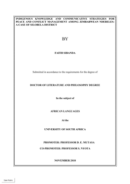 Indigenous Knowledge and Communicative Strategies for Peace and Conflict Management Among Zimbabwean Ndebeles: a Case of Silobela District