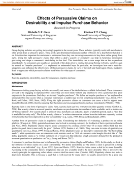 Effects of Persuasive Claims on Desirability and Impulse Purchase Behavior Research-In-Progress Michelle Y.T