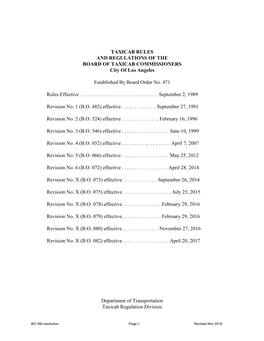 Taxicab Rule Book, Updated April 2017