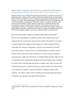 Majority Rule, Compromise and the Democratic Legitimacy of Referendums1 by Richard Bellamy, European University Institute and University College, London