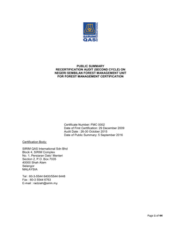 Page 1 of 44 PUBLIC SUMMARY RECERTIFICATION AUDIT