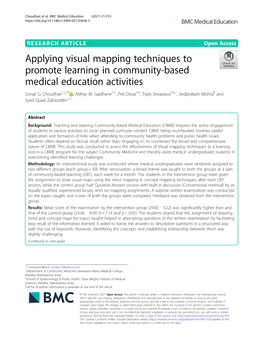 Applying Visual Mapping Techniques to Promote Learning in Community-Based Medical Education Activities Sonali G