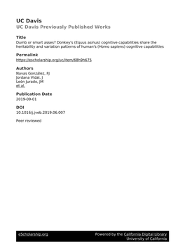 Donkey's (Equus Asinus) Cognitive Capabilities Share the Heritability and Variation Patterns of Human's (Homo Sapiens) Cognitive Capabilities