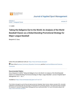 Taking the Ballgame out to the World: an Analysis of the World Baseball Classic As a Global Branding Promotional Strategy for Major League Baseball