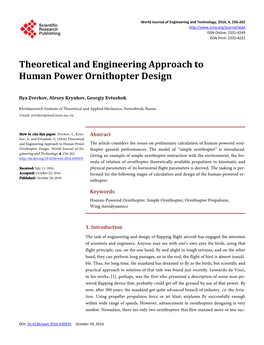 Theoretical and Engineering Approach to Human Power Ornithopter Design