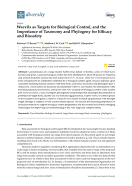 Weevils As Targets for Biological Control, and the Importance of Taxonomy and Phylogeny for Efﬁcacy and Biosafety