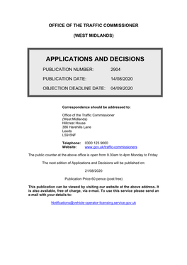 Applications and Decisions for the West Midlands