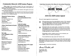 Community Ideas for AIM Lenten Projects