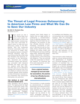 The Threat of Legal Process Outsourcing to American Law Firms and What We Can Do to Save Our Industry by Seth G
